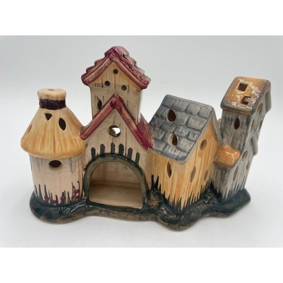 Hand-Painted Ceramic Village House Tealight Holder - Picture 2 of 5